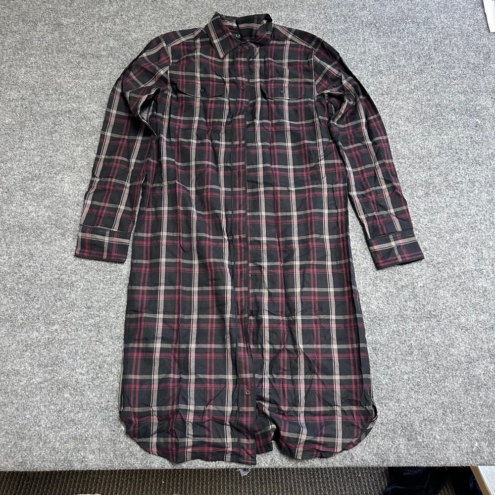 Lauren Ralph Lauren Shirt Dress Womens Size 10 Burgundy Black Plaid Cotton Long